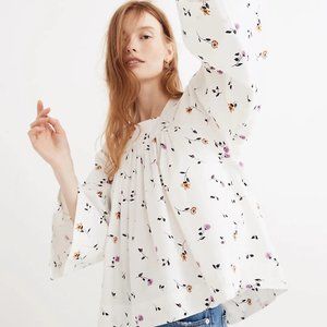 Madewell White Floral Square Neck Top, Size M